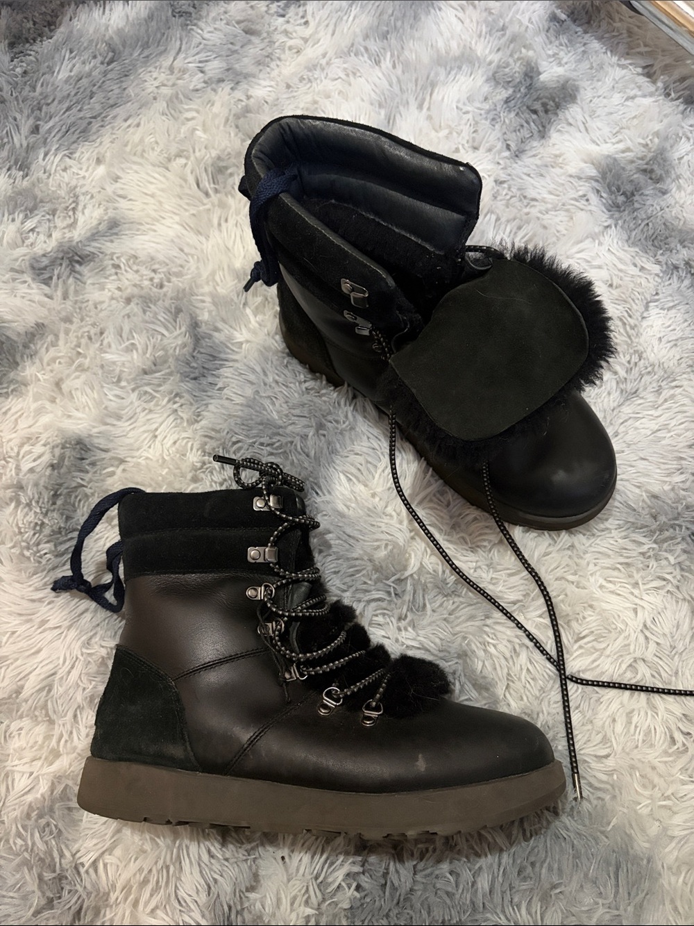 UGG Women’s Black Suede & Sheep’s Fur Lace-Up Winter Boots